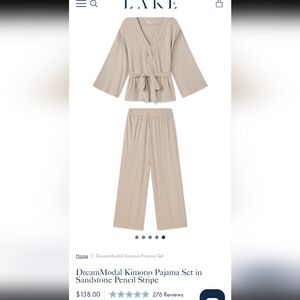 Lake Pajamas DreamModal Kimono Pajama Set in Sandstone Pencil Stripe Sz S